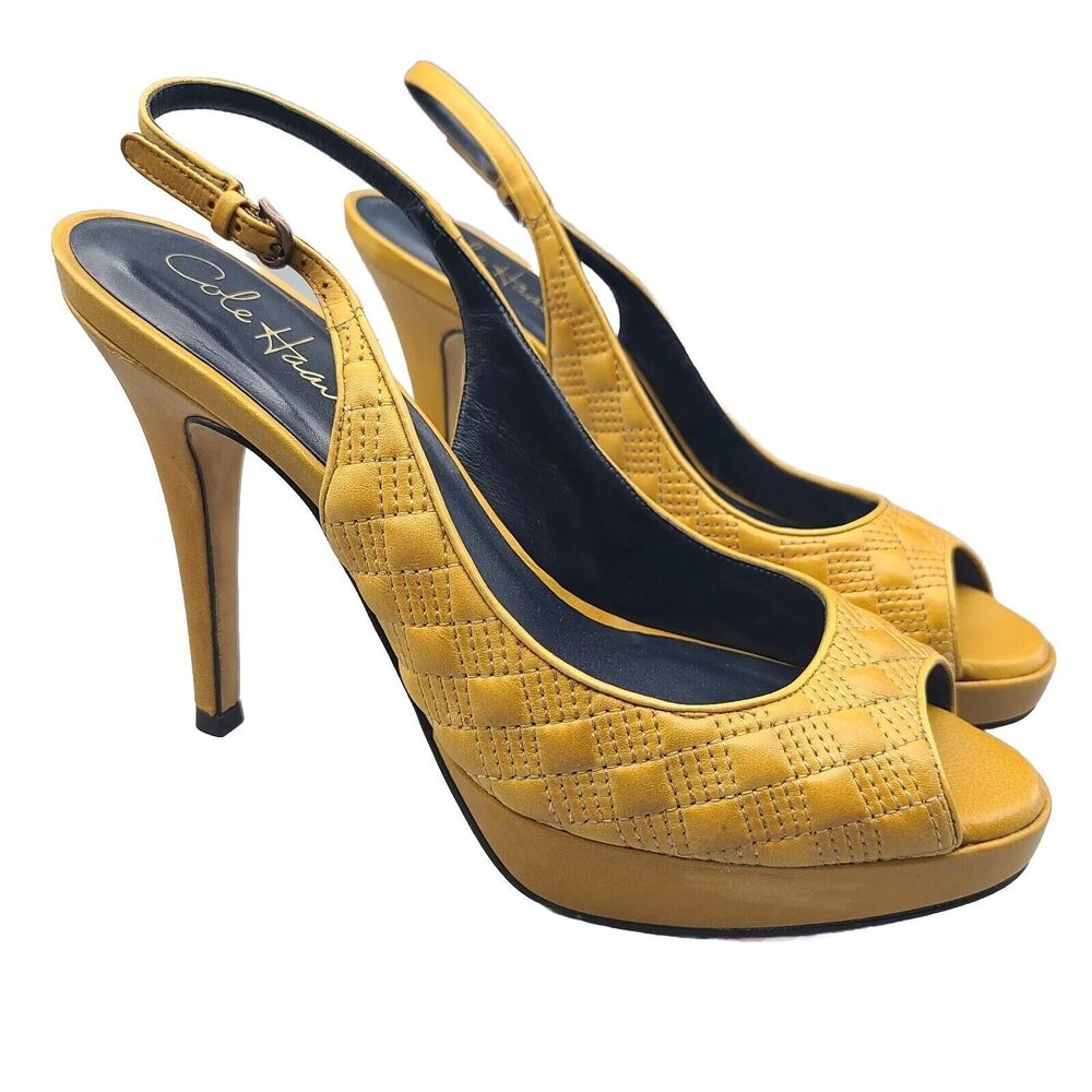 Cole Haan Stephanie pumps heels slingback AIR open toe yellow platform sz 9.5
